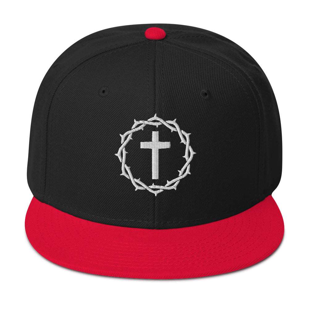 Crown and Cross Embroidered Snapback Hat