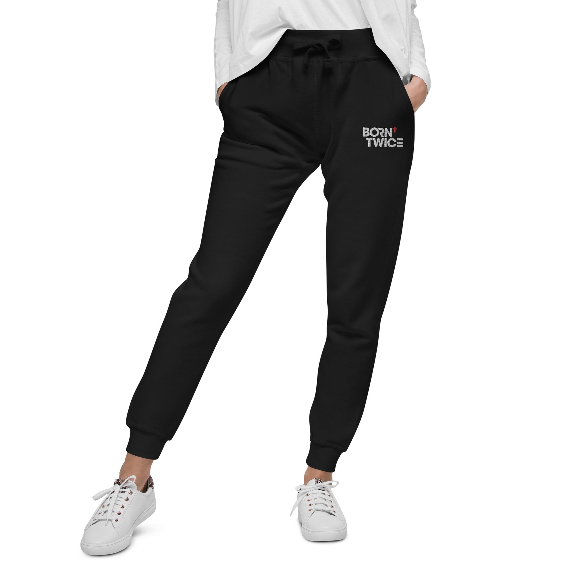 Born Twice "Descriptive Edition" Embroidered Unisex Fleece Sweatpants