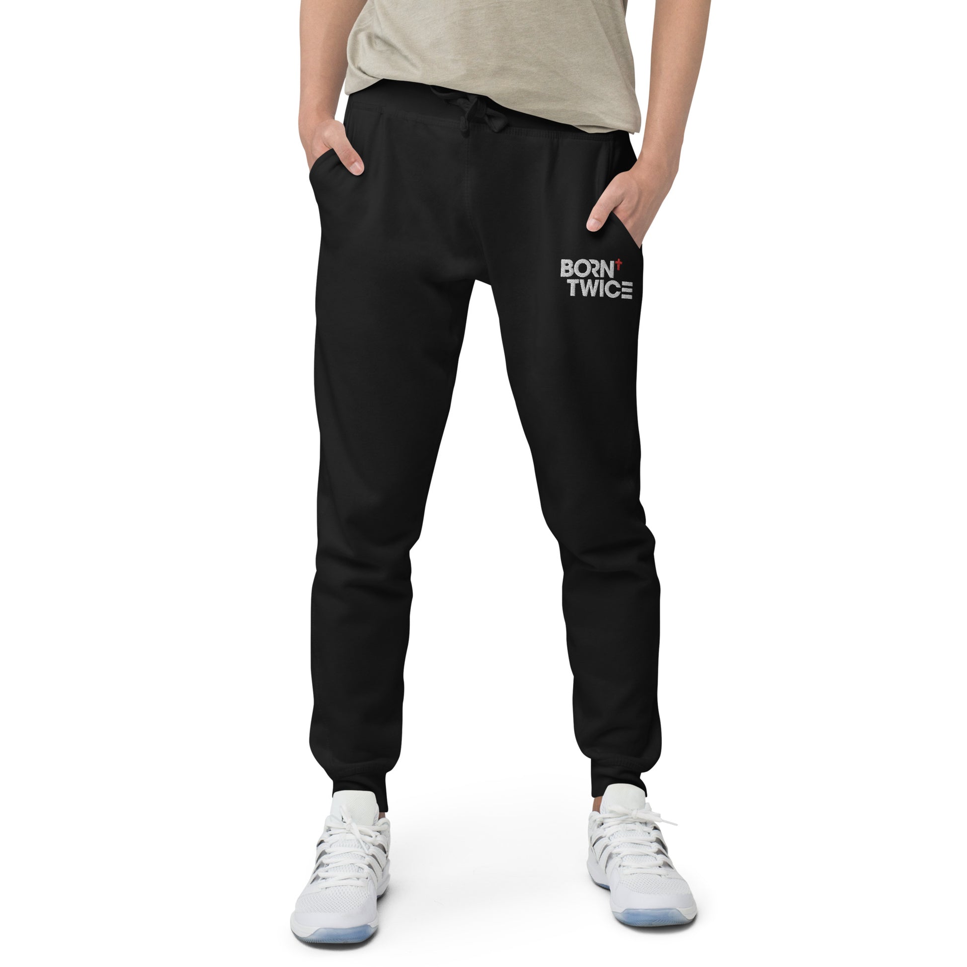 Born Twice "Descriptive Edition" Embroidered Unisex Fleece Sweatpants