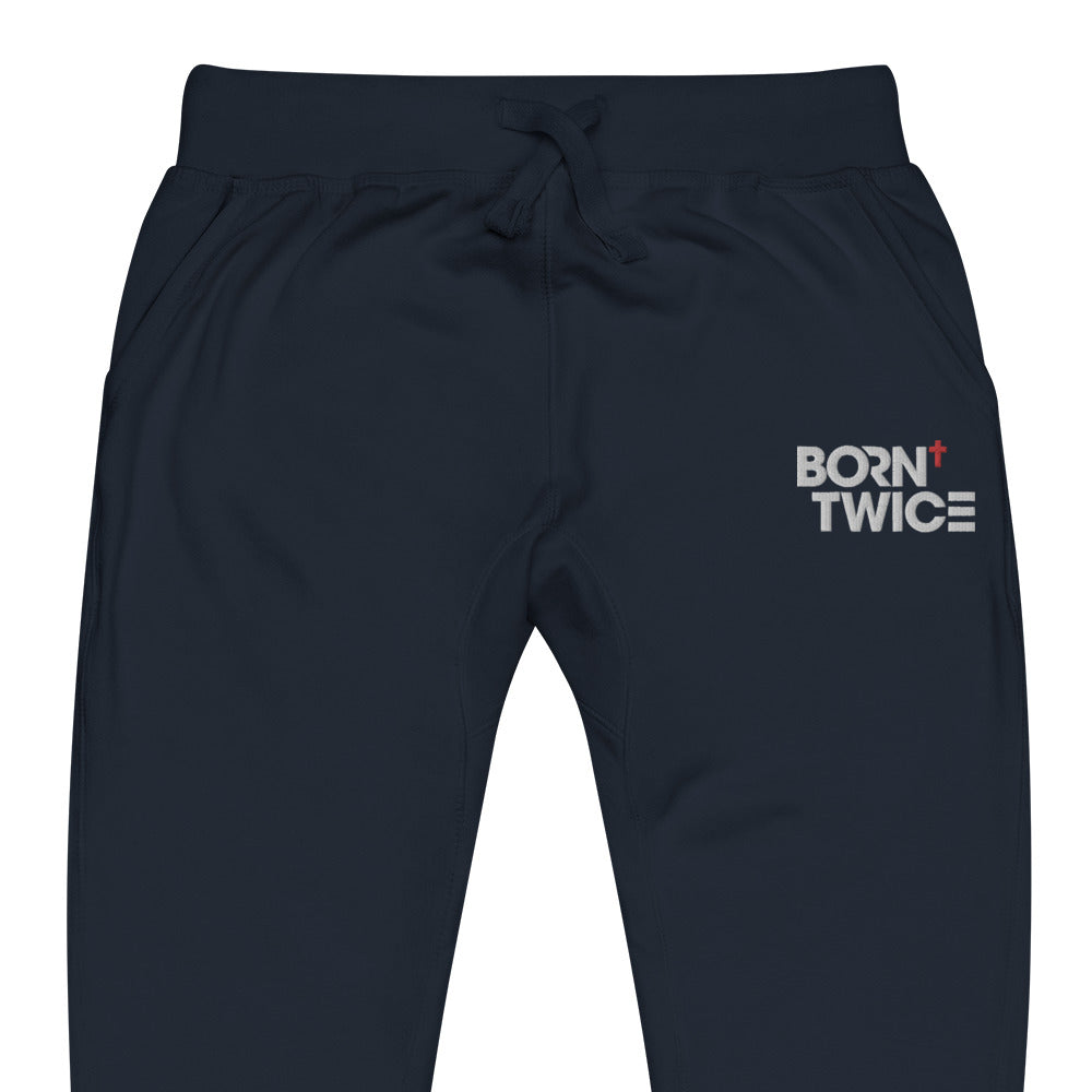 Born Twice "Descriptive Edition" Embroidered Unisex Fleece Sweatpants