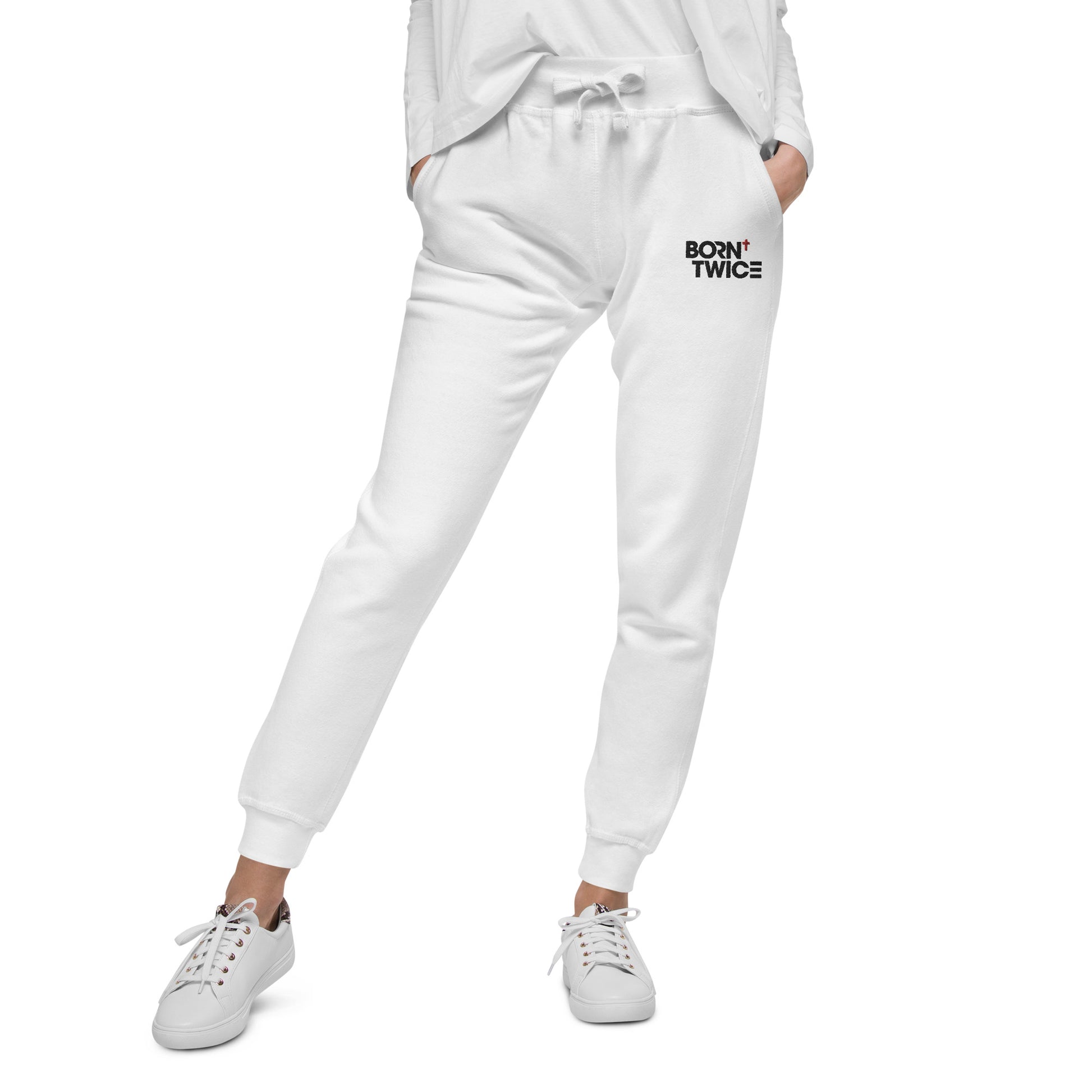 Born Twice "Descriptive Edition" Embroidered Unisex Fleece Sweatpants