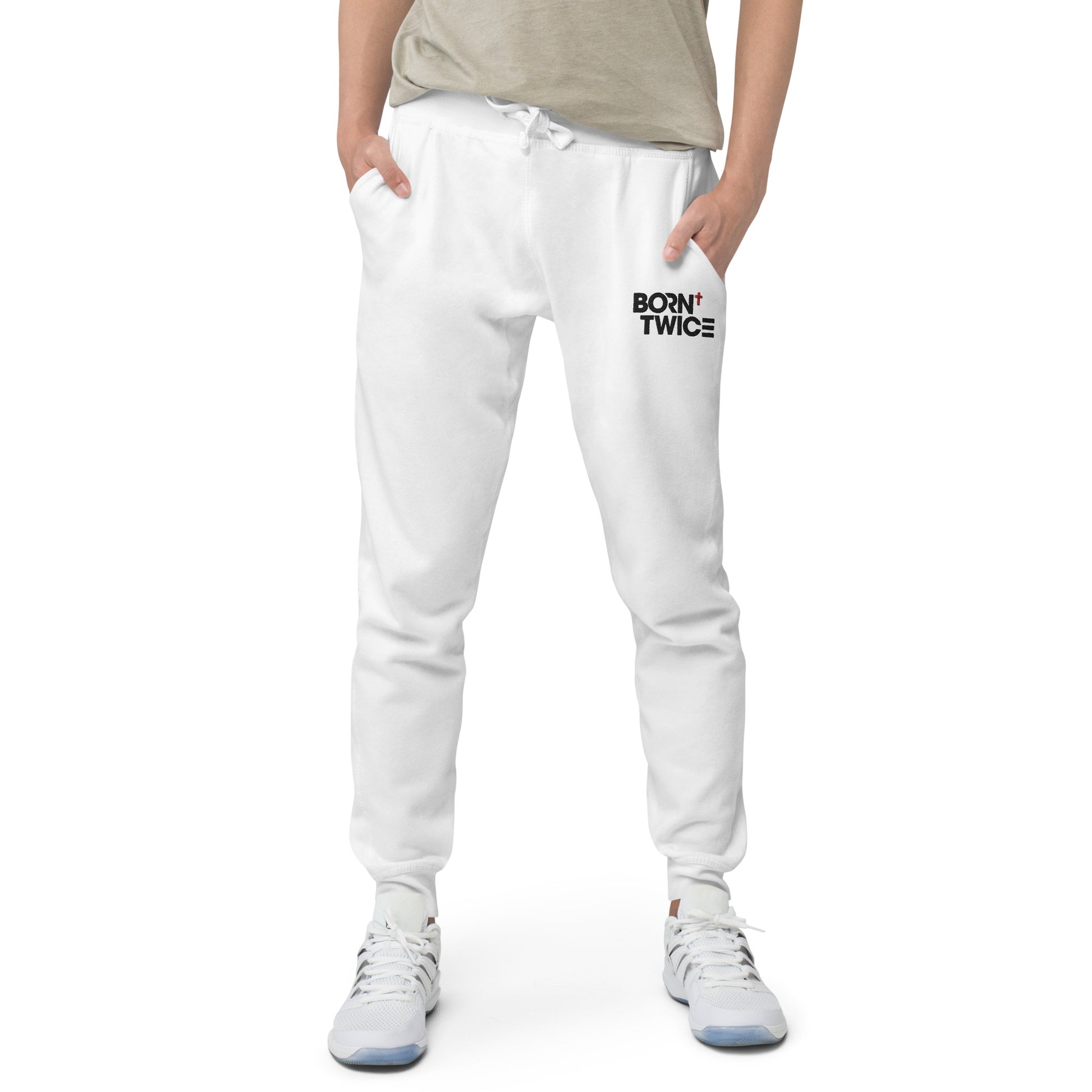 Born Twice "Descriptive Edition" Embroidered Unisex Fleece Sweatpants